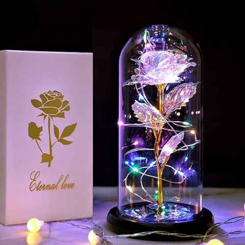 LAMPARA DE CRISTAL CON ROSA ILUMINADA PARA REGALO