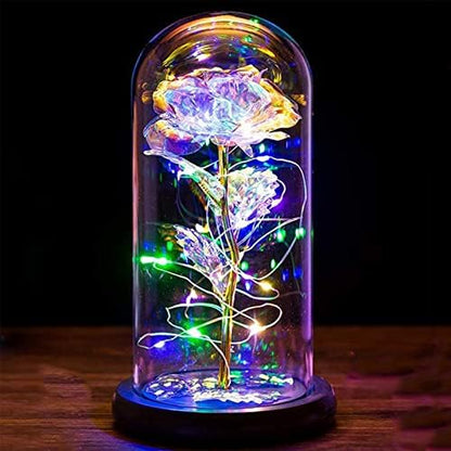 LAMPARA DE CRISTAL CON ROSA ILUMINADA PARA REGALO