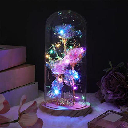 LAMPARA DE CRISTAL CON ROSA ILUMINADA PARA REGALO